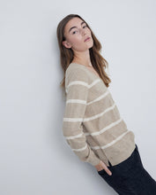 STRIPED V-NECK COTTON SWEATER