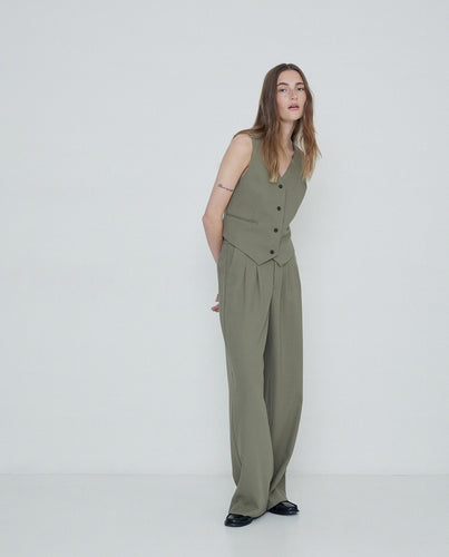 WIDE PLEATED TROUSERS GREEN