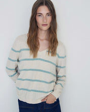 STRIPED V-NECK SWEATER WATER GREEN