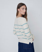 STRIPED V-NECK SWEATER WATER GREEN