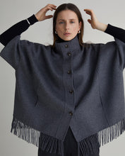 Handmade wool-blend fringed cape grey