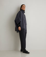 Handmade wool-blend fringed cape grey