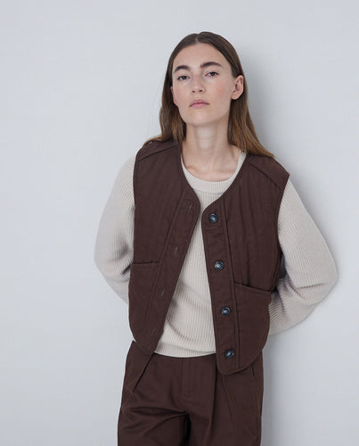 QUILTED COTTON VEST BROWN